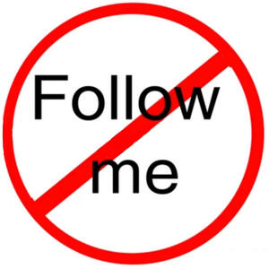 black text "follow me", with a red circle around it and a red diagonal line crossing the text out